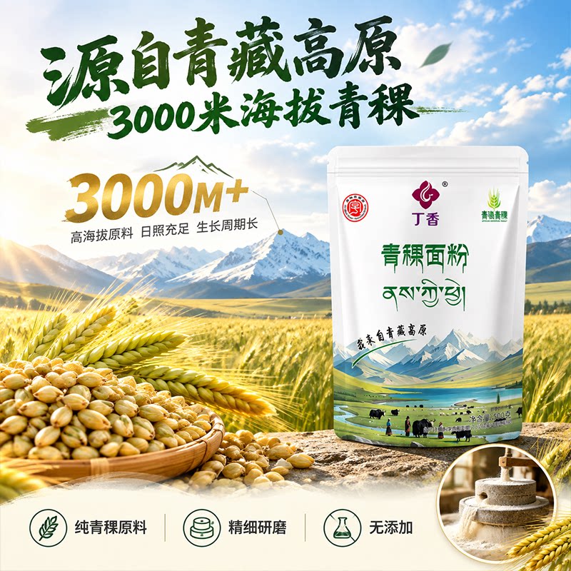 青稞面粉500g/袋 家庭装 密封包装 青藏特产 做馒头包子饺子面条