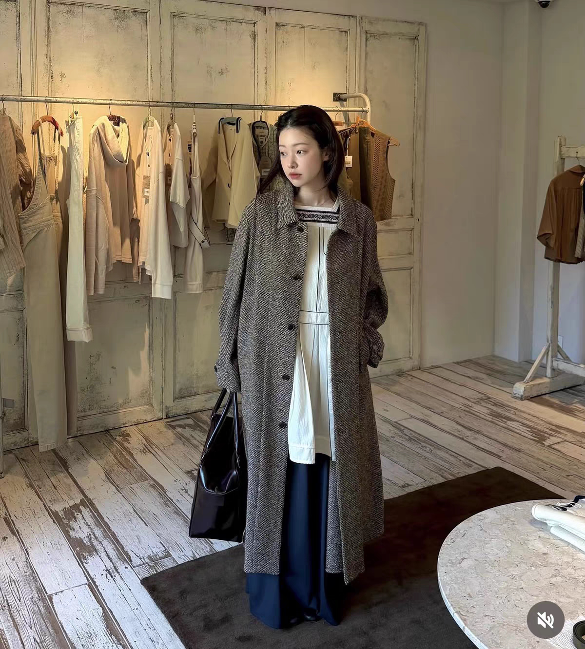 韩国品牌 viaplain 翻领 复古羊毛大衣