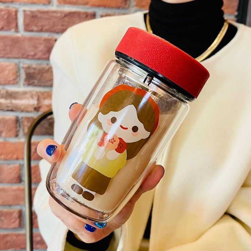 双层玻璃杯隔热泡茶杯茶水分离高级感韩版女学生杯子便携水杯可爱