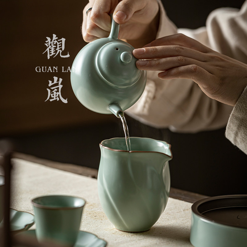 观岚天青汝窑茶壶功夫茶具泡茶壶开片可养家用陶瓷大号单壶礼盒装