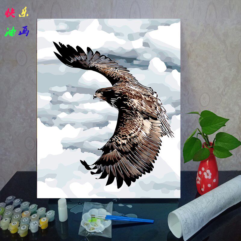 diy数字油画 老鹰 鲲鹏万里 雄鹰展翅定制儿童填色卡通减压装饰画