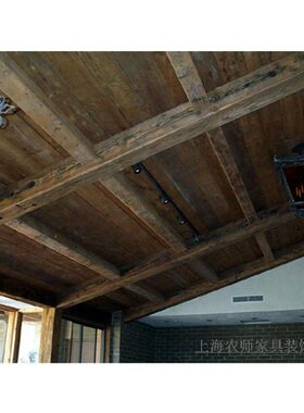 木头定做别墅原木老榆木松木装饰餐厅吊顶假梁空心U型假木梁格栅