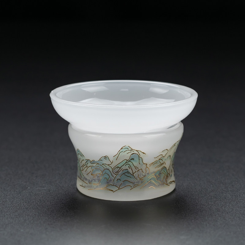 千里江山琉璃茶漏白玉瓷茶滤茶叶过滤网茶水分离茶隔功夫茶具配件