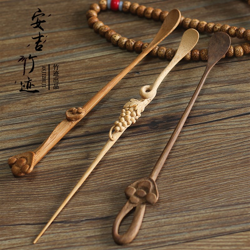 老竹制茶针茶勺茶拨茶扒纯手工茶匙茶锥 功夫茶具配件茶道六君子
