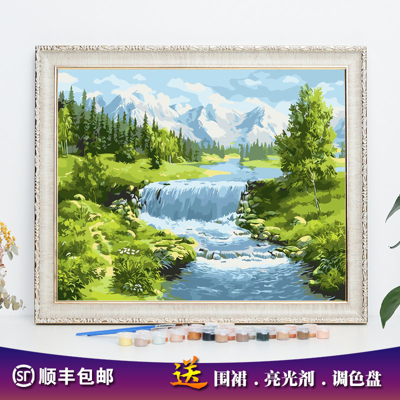 diy数字油画风景山水手工绘自己上色涂画填充客厅装饰油彩画欧式