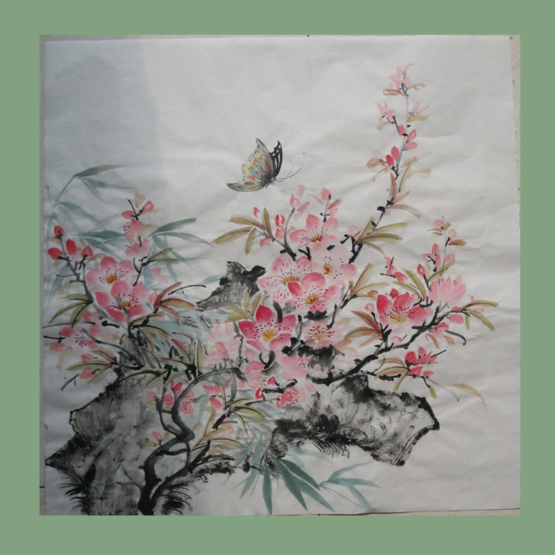 桃花图国画纯手绘无框无款可提字三尺方斗玄关客厅餐厅中式装饰画