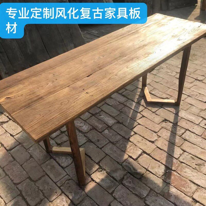 老榆木门板复古怀旧风化茶桌茶台旧门板旧木板民宿定制实木家具