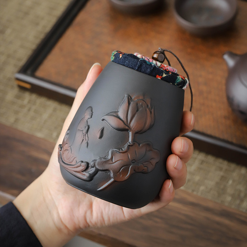 紫陶茶叶罐密封储茶罐小号便携迷你散茶罐家用防潮普洱储存包装罐