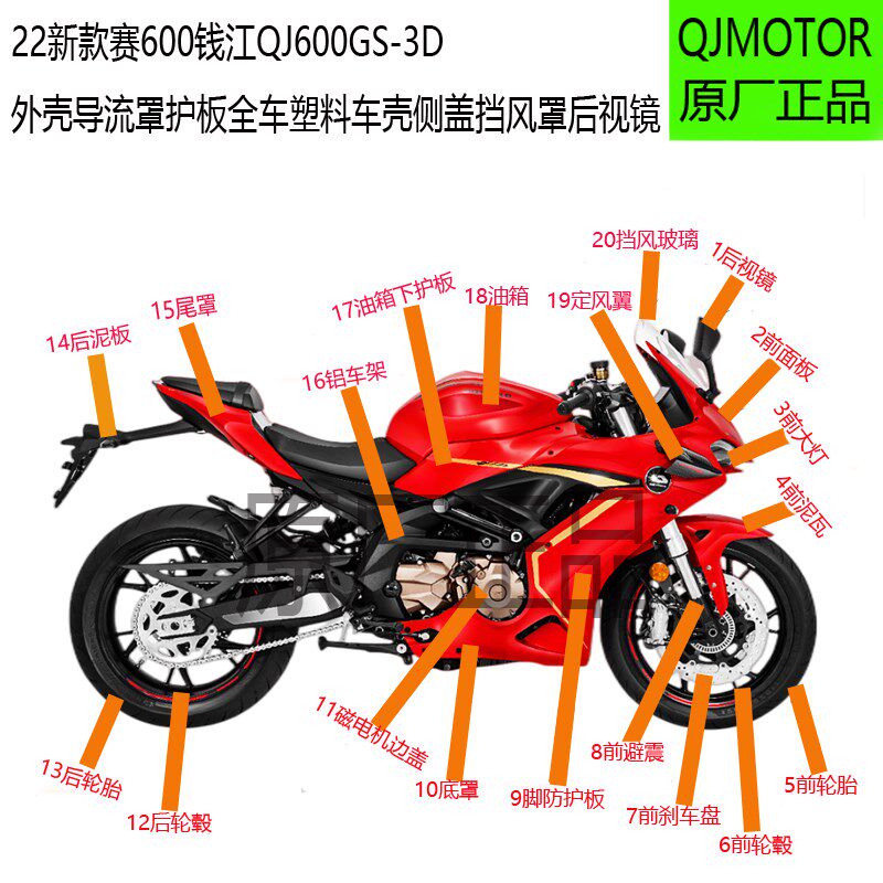 22款钱江赛600QJ600GS-3D全车外壳护板尾罩前轮毂轮胎后视镜原厂