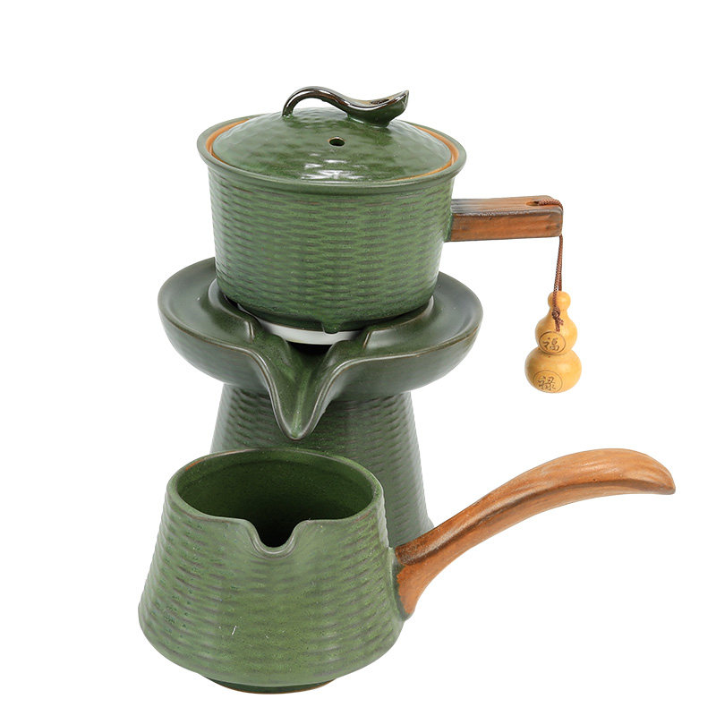 石磨茶具懒人防烫茶壶功夫套装陶瓷半自动过滤旋转泡茶器茶杯盖子