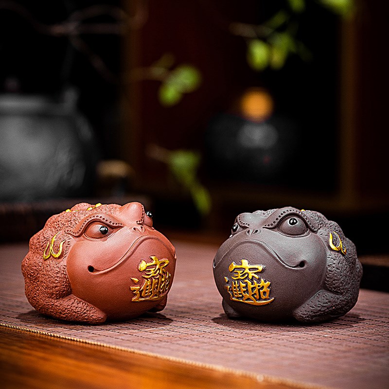 招财金蟾桌面摆件创意手工客厅办公室电视柜茶桌摆设家居装饰茶宠