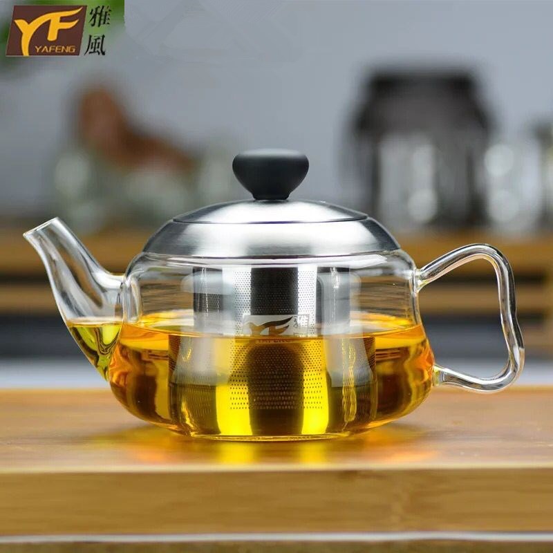 雅风玻璃茶壶加厚耐高温不锈钢过滤餐厅泡茶壶大小透明花茶壶茶具
