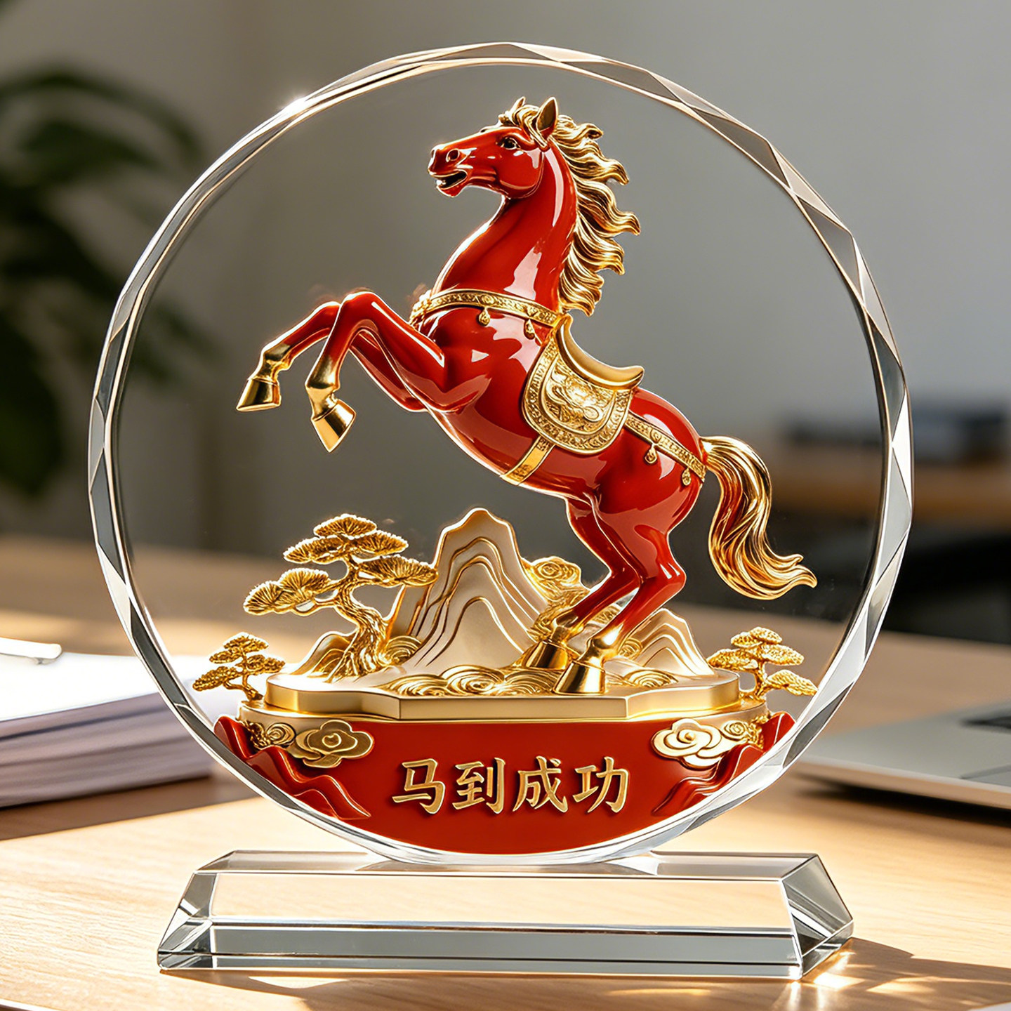 马到成功水晶摆件办公室客厅玄关酒柜装饰品乔迁旗开得胜摆台