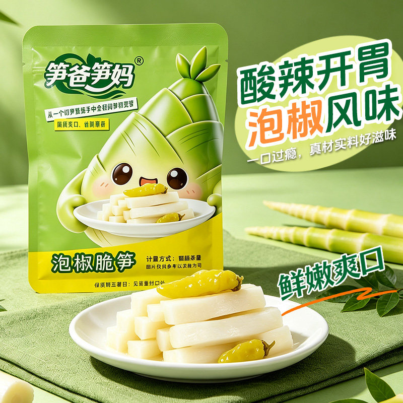 笋爸笋妈酸辣笋尖泡椒竹笋脆笋小包装小零食开袋即食袋装笋干批发