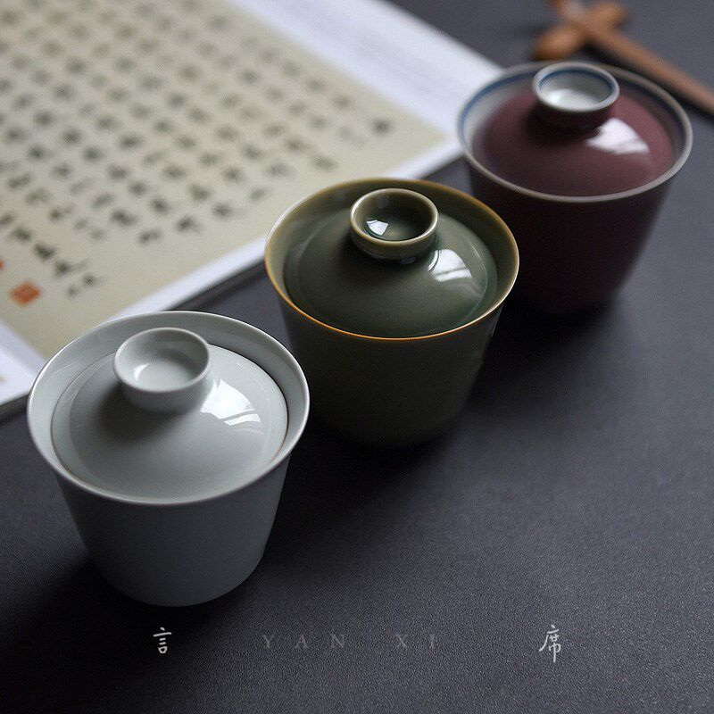 中式茶具手工秘釉多色盖碗陶瓷泡茶碗防烫手抓功夫泡茶器皿茶盖杯