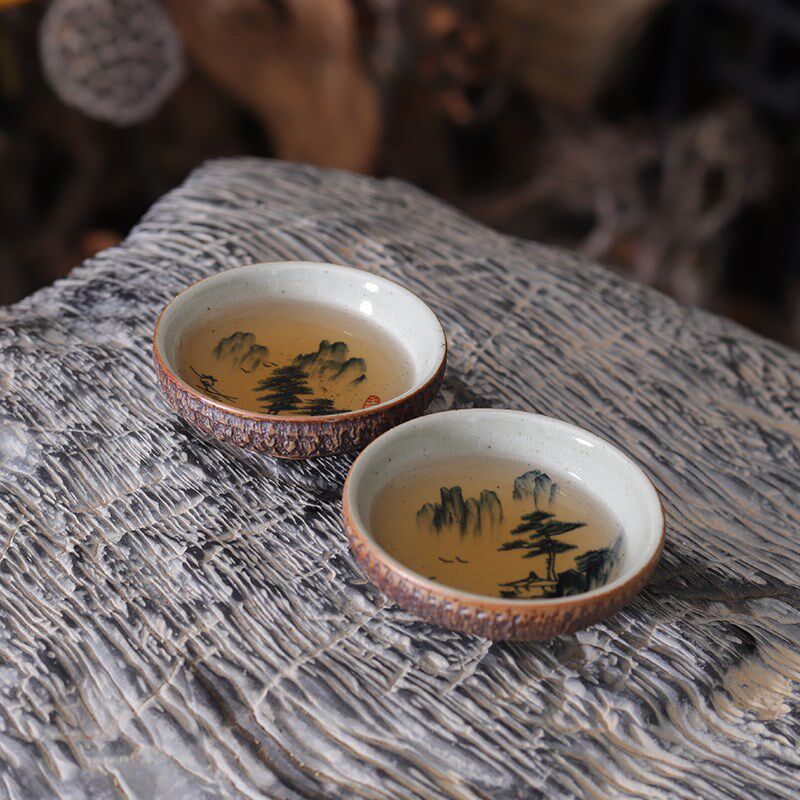 手工釉里红手绘内彩青花普洱茶杯大碗杯碟杯中式复古茶盏陶瓷茶具