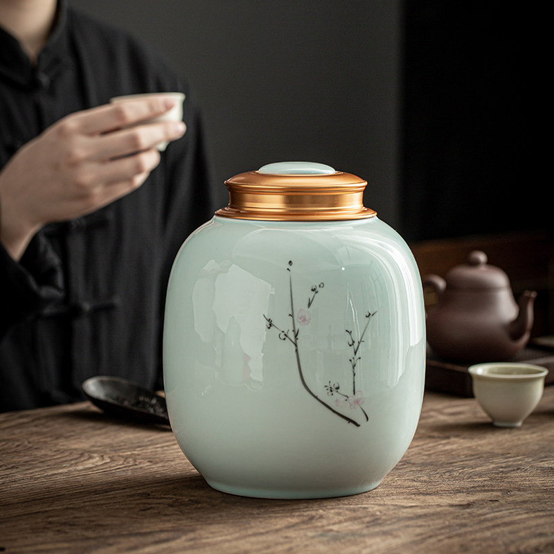 茶叶罐子陶瓷加大号2斤装家用茶仓金属双盖密封存储罐醒红茶普洱