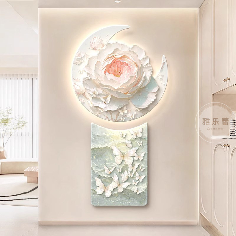 奶油风入户玄关装饰画蝴蝶客厅走廊尽头挂画法式高级感正对墙壁画