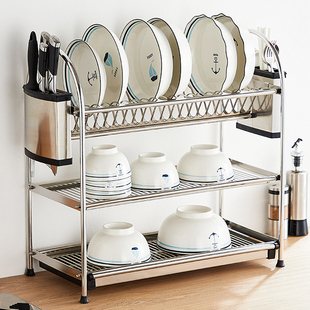 不锈钢碗碟收纳架厨房置物架多功能双层碗架台面收纳盒碗碟沥水架