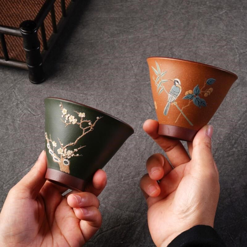 三两杯 宜兴紫砂茶杯 对杯喜鹊登梅主人杯 精美礼盒茶具 国风文创
