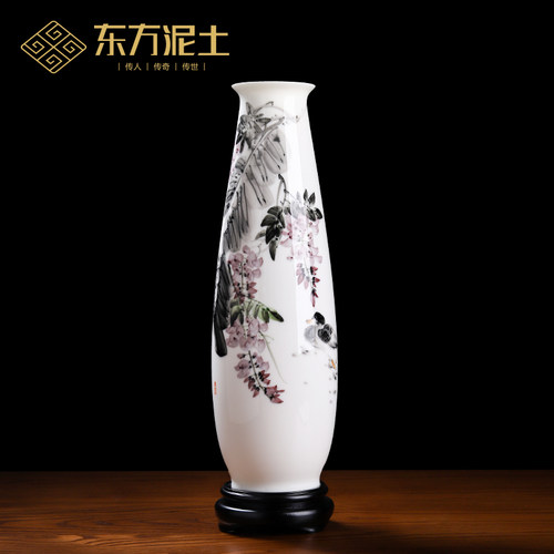 东方泥土国风手绘釉下彩花瓶客厅酒柜玄关书房博古架民宿装饰摆件