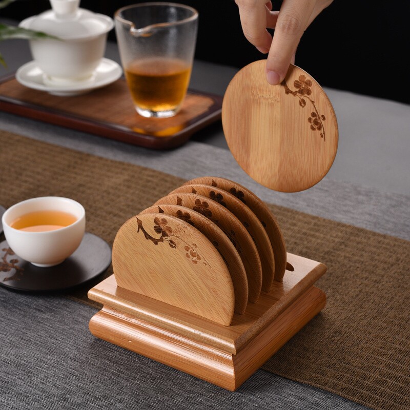 竹制杯垫功夫茶具配件杯托隔热垫小茶托防烫杯托圆形家用茶艺茶道