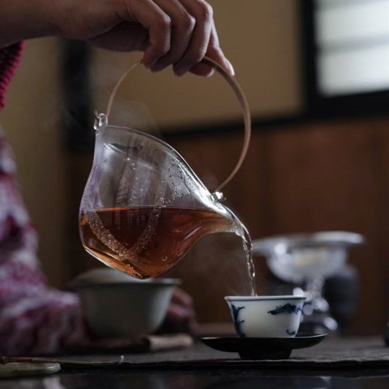 手工玻璃公道杯耐热功夫茶匀杯水晶气泡纹公杯钱袋玻心璃语