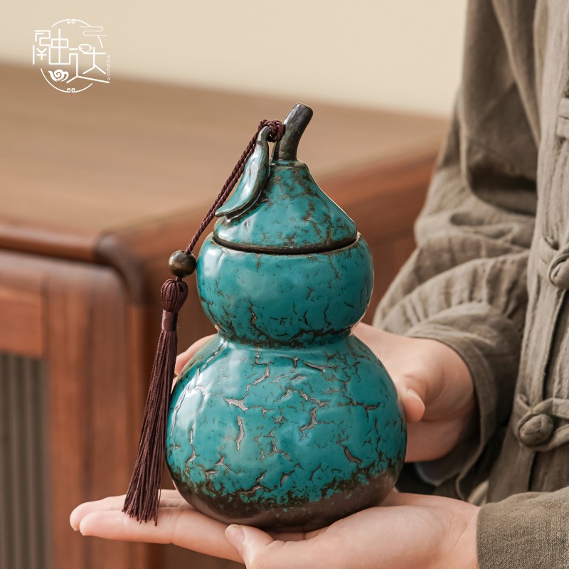 中式葫芦茶叶罐陶瓷茶罐储存罐存茶罐密封罐家用普洱白茶创意便携