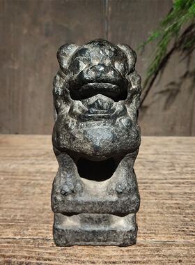 古董古玩老石雕旧石器仿古山西青石风化老皮狮子复古陈设装饰摆件