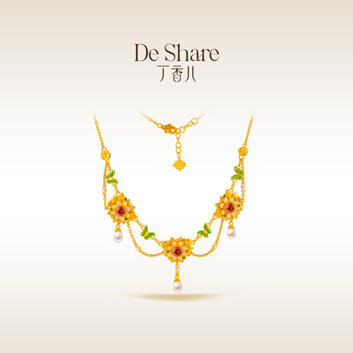 De Share丁香儿珠宝黄金项链999足金颈链镶嵌链子梵高之眸向日葵