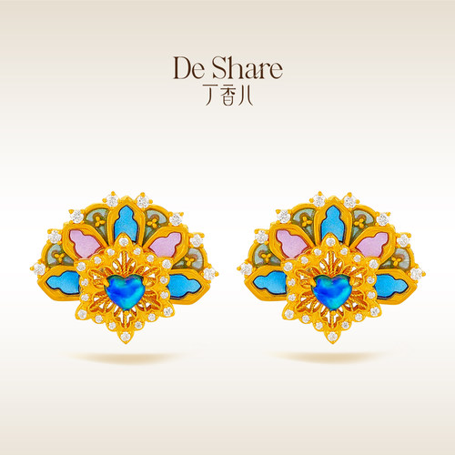 De Share丁香儿珠宝黄金耳饰女款999足金耳钉耳坠镶嵌费尔岛日光