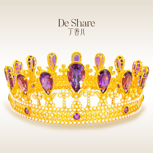 De Share丁香儿珠宝黄金皇冠女999足金头饰镶嵌摆件维多利亚原创