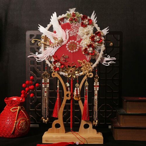 双面双色团扇结婚新娘diy材料包秀禾婚礼婚扇成品喜扇子出嫁重工