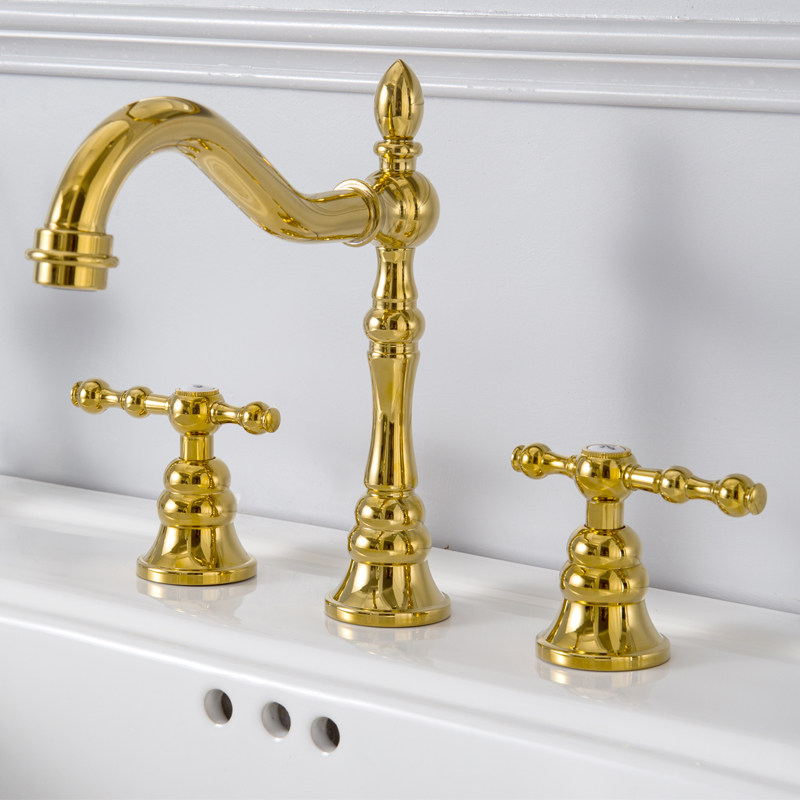 蝶陶意大利复古经典三孔分体镀铬龙头八寸面盆金色水嘴黄铜阀芯