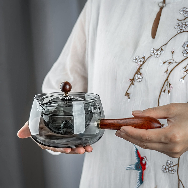 逍遥壶玻璃泡茶壶旋转式黑晶炉煮茶器家用茶水分离实木侧把壶茶壶