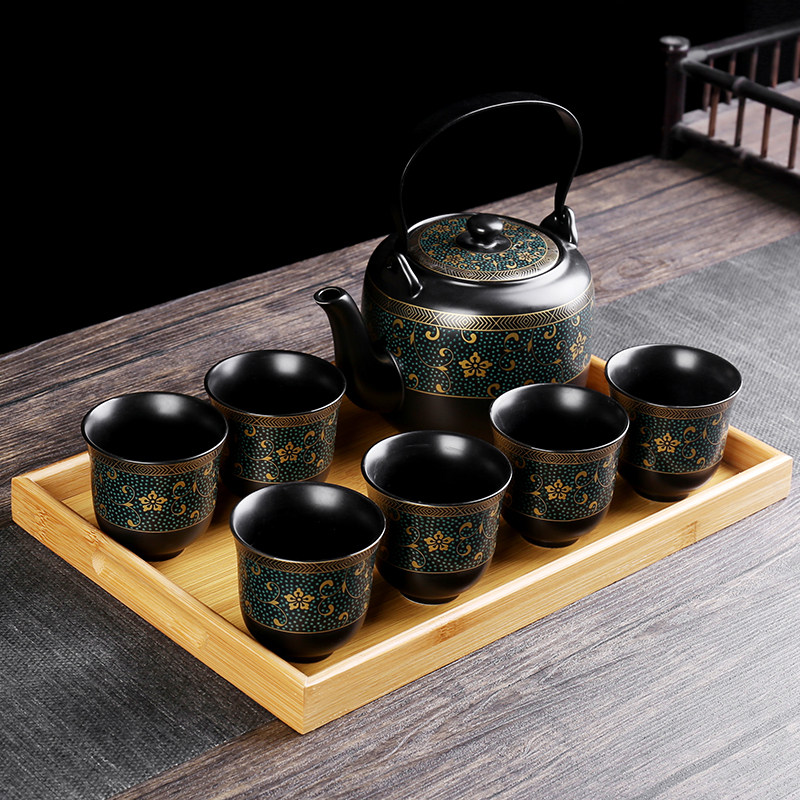 复古陶瓷大容量提梁泡茶壶功夫茶杯具套装家用餐厅耐高温水具托盘