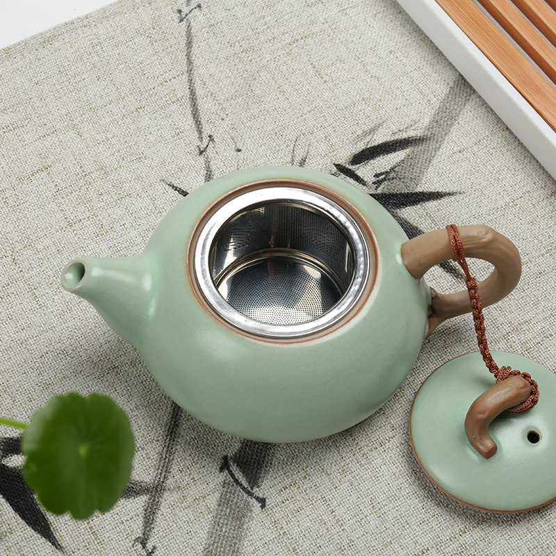 汝窑茶壶 过滤网内胆 可养开片汝瓷  陶瓷小号泡茶器功夫茶具单壶