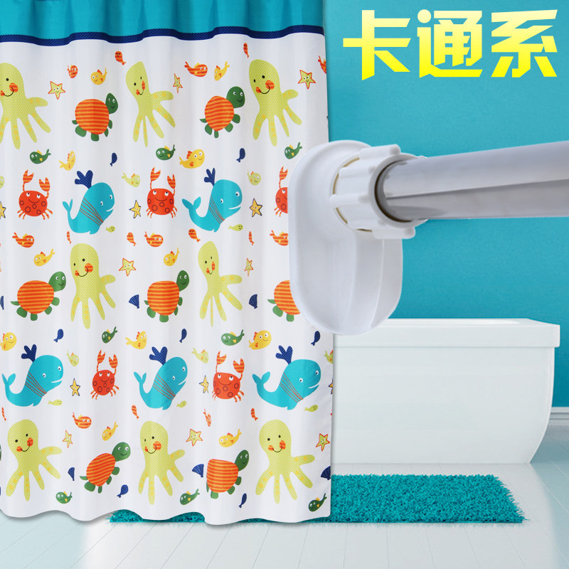乌龟涤纶浴帘套装浴室隔断帘子卡通窗帘可遮光不透明防水加厚