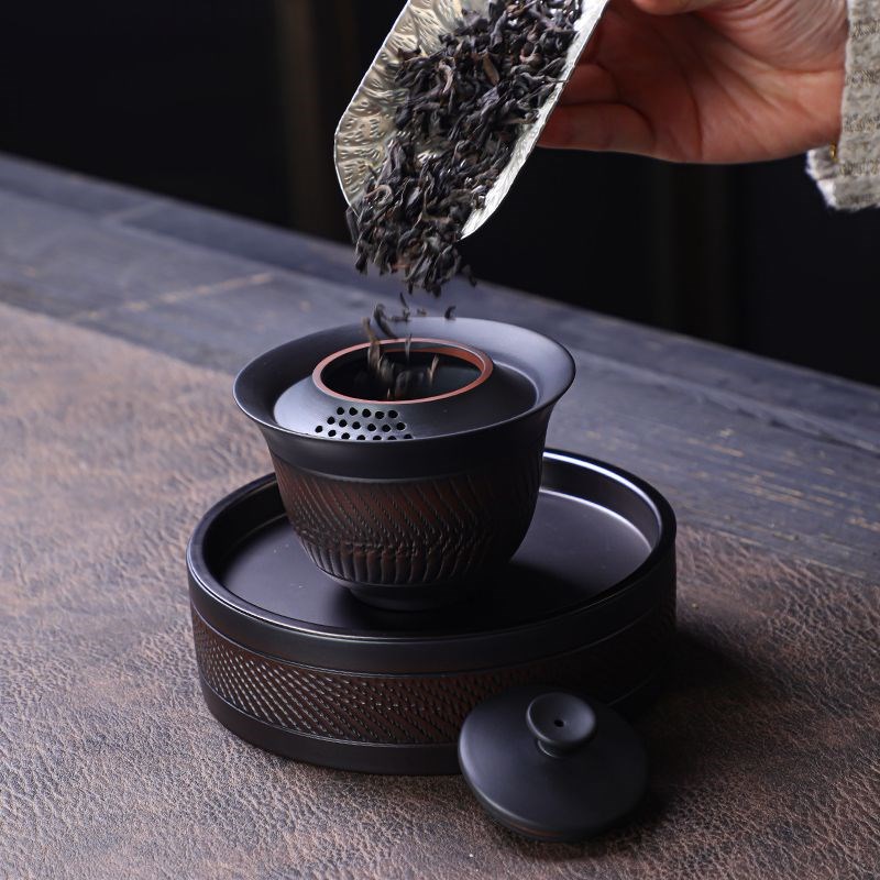 紫陶三才盖碗单个高档功夫茶具泡茶茶碗茶壶茶杯陶瓷盖碗茶套装