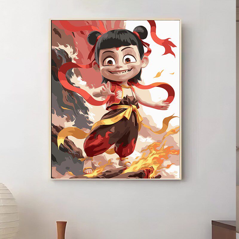 黑白画映 数字油画diy手绘填充手工填色哪吒之魔童闹海客厅装饰画