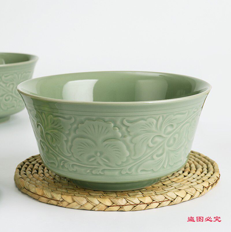 耀州窑青釉瓷宫廷碗 7英寸中式仿古传统陶器餐具家用仿唐宋金大碗