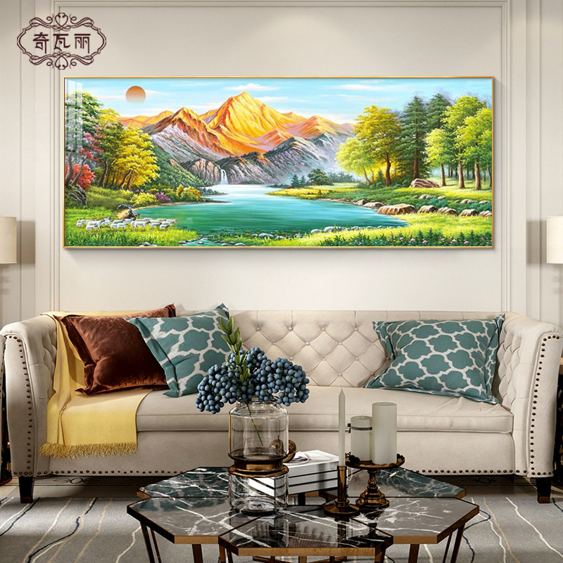 聚宝盆山水画客厅挂画沙发背景墙装饰画办公室壁画风景画油画靠山