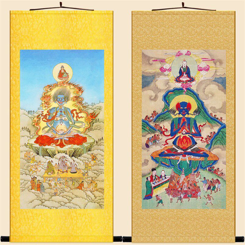 明清古画版水陆画 鬼王面然大士神像画 中式卷轴挂画绢布画丝绸画