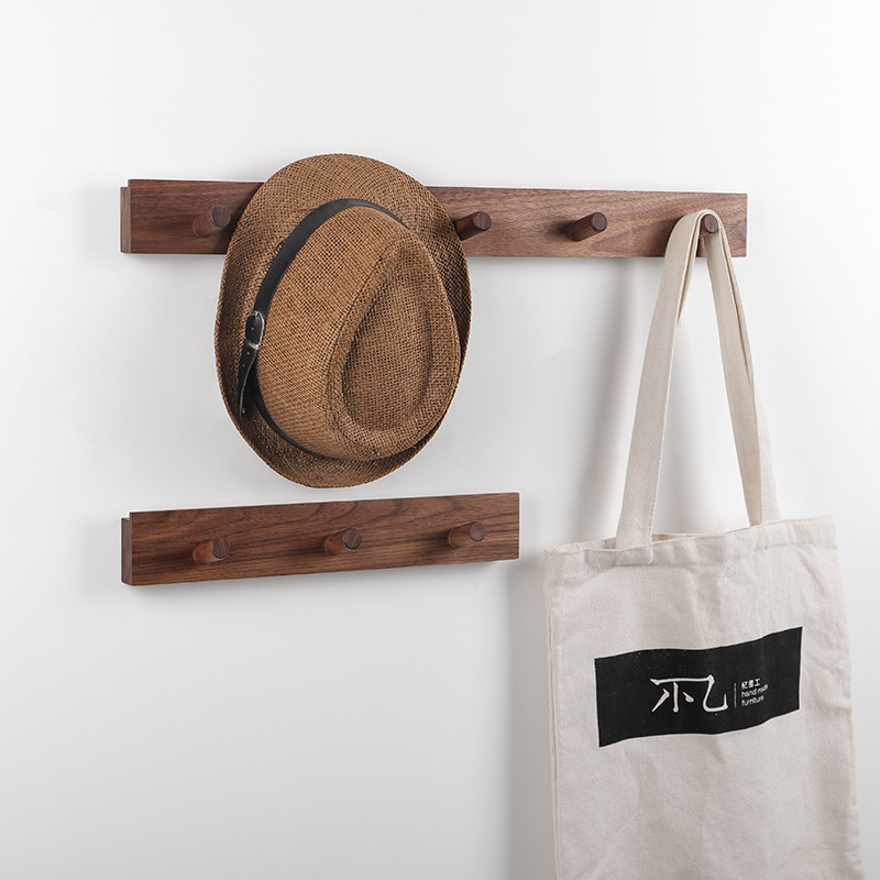 实木长排挂钩免打孔创意玄关门后墙上壁挂书包钥匙衣帽钩木质排钩