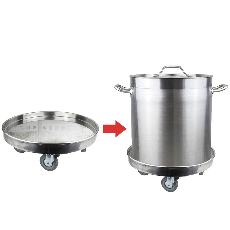 不锈钢圆形周转车加厚保温桶汤桶底座架平板圆盘带轮子移动推车