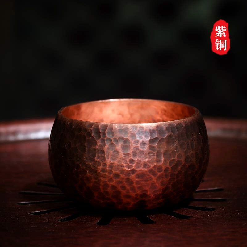 紫铜手工加厚杯子喝茶喝酒铜杯家用复古主人杯铜杯水杯功夫茶具