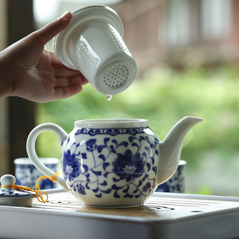 大号青花陶瓷过滤茶壶带内网胆单壶家用泡茶器大容量茶具杯子套装