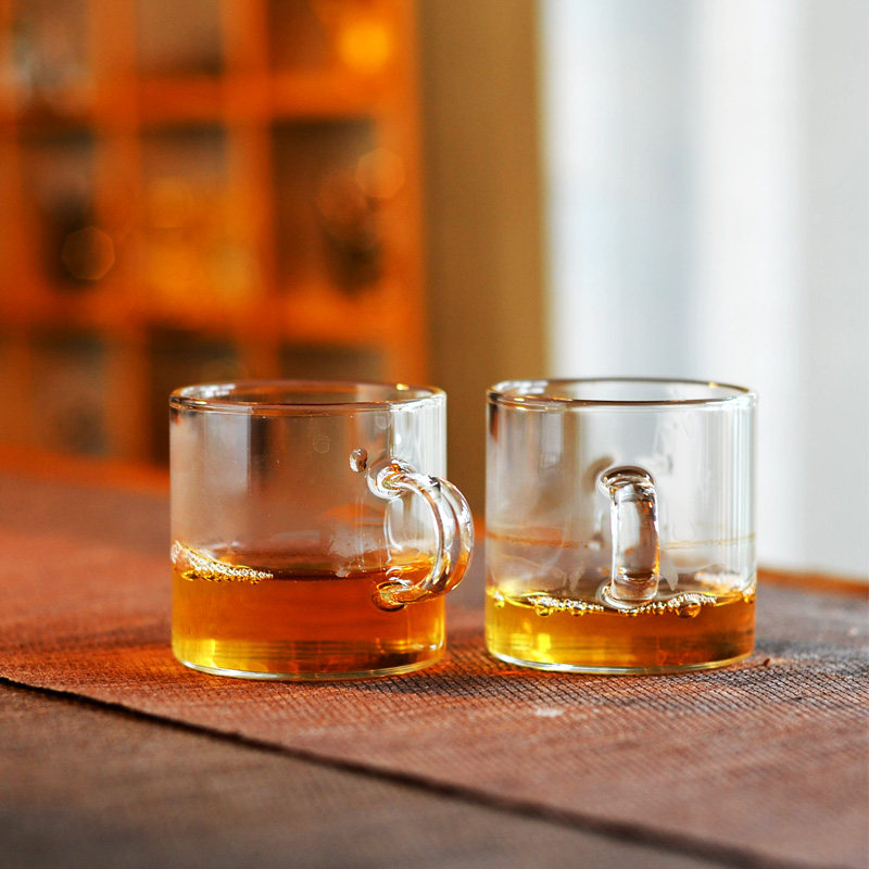 玻璃茶杯小杯子玻璃杯带把品茗杯功夫小茶杯6只装家用客喝茶加厚