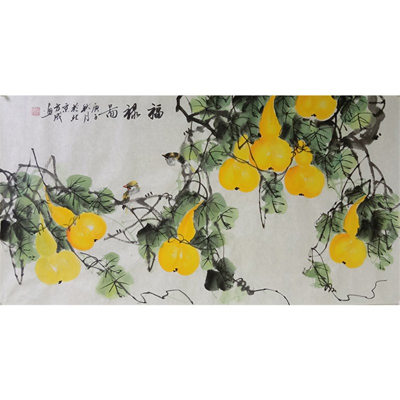 纯手绘葫芦三尺国画福禄图客厅挂画