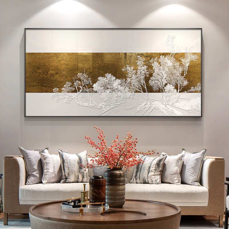 客厅背景墙挂画浮雕立体迎客松风景实物画餐厅卧室床头横幅装饰画